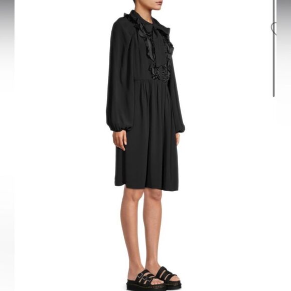 Ungaro Ari Ruffled Tie Neck Dress in Black Size Medium - Picture 3 of 12